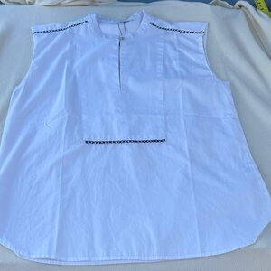 Vasna White boat neck Sleeveless white Blouse 100% cotton